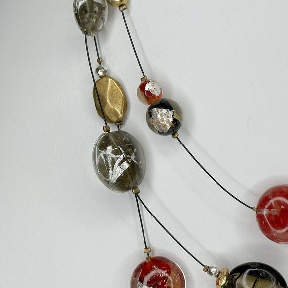 Chico's Triple Strand Beaded Black Wire Gold Tone Statement Necklace ✨ - Picture 6 of 10